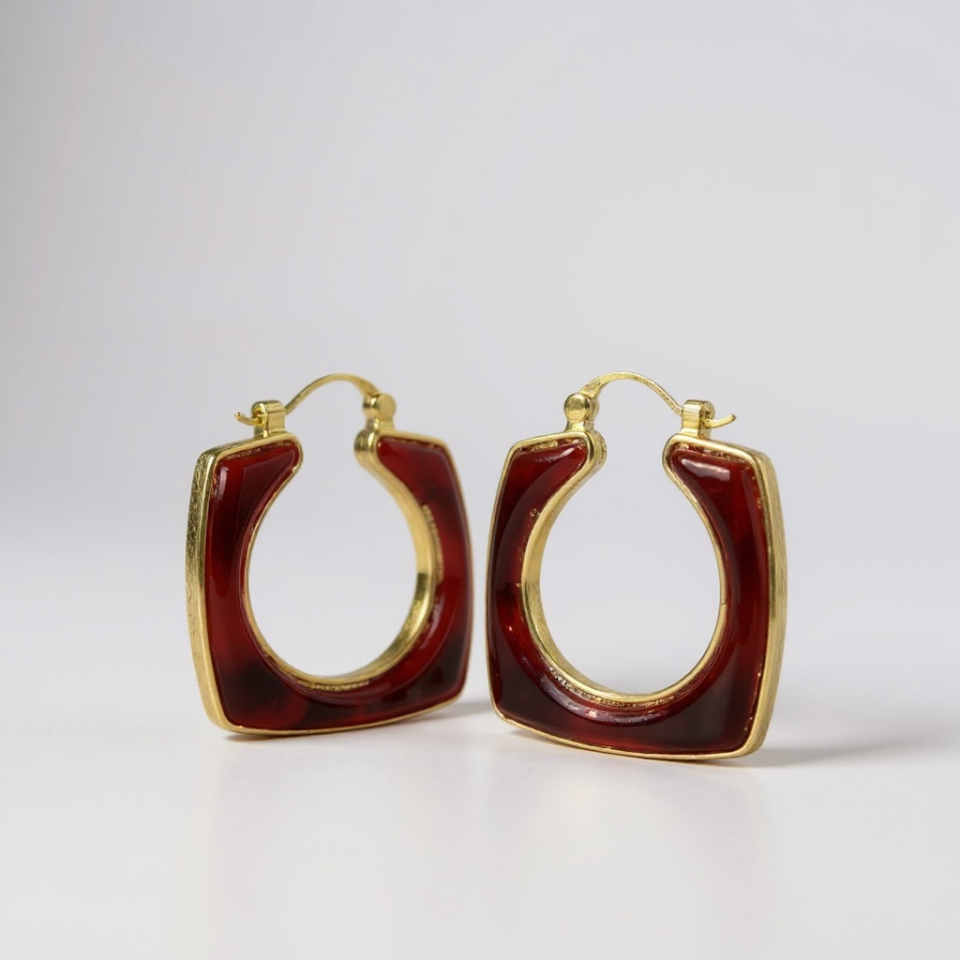 Dikdörtgen Bordo Halka Küpe