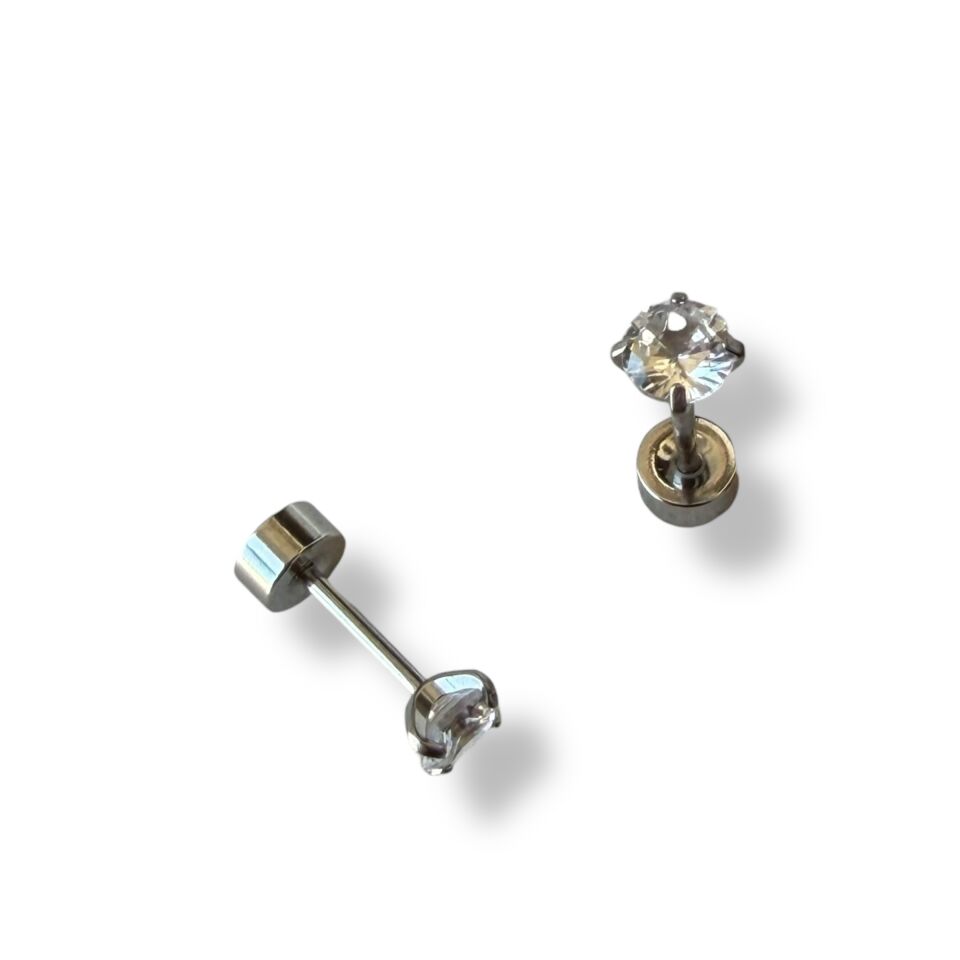 Zirkon Taşlı Modern Silver Renk Piercing Küpe