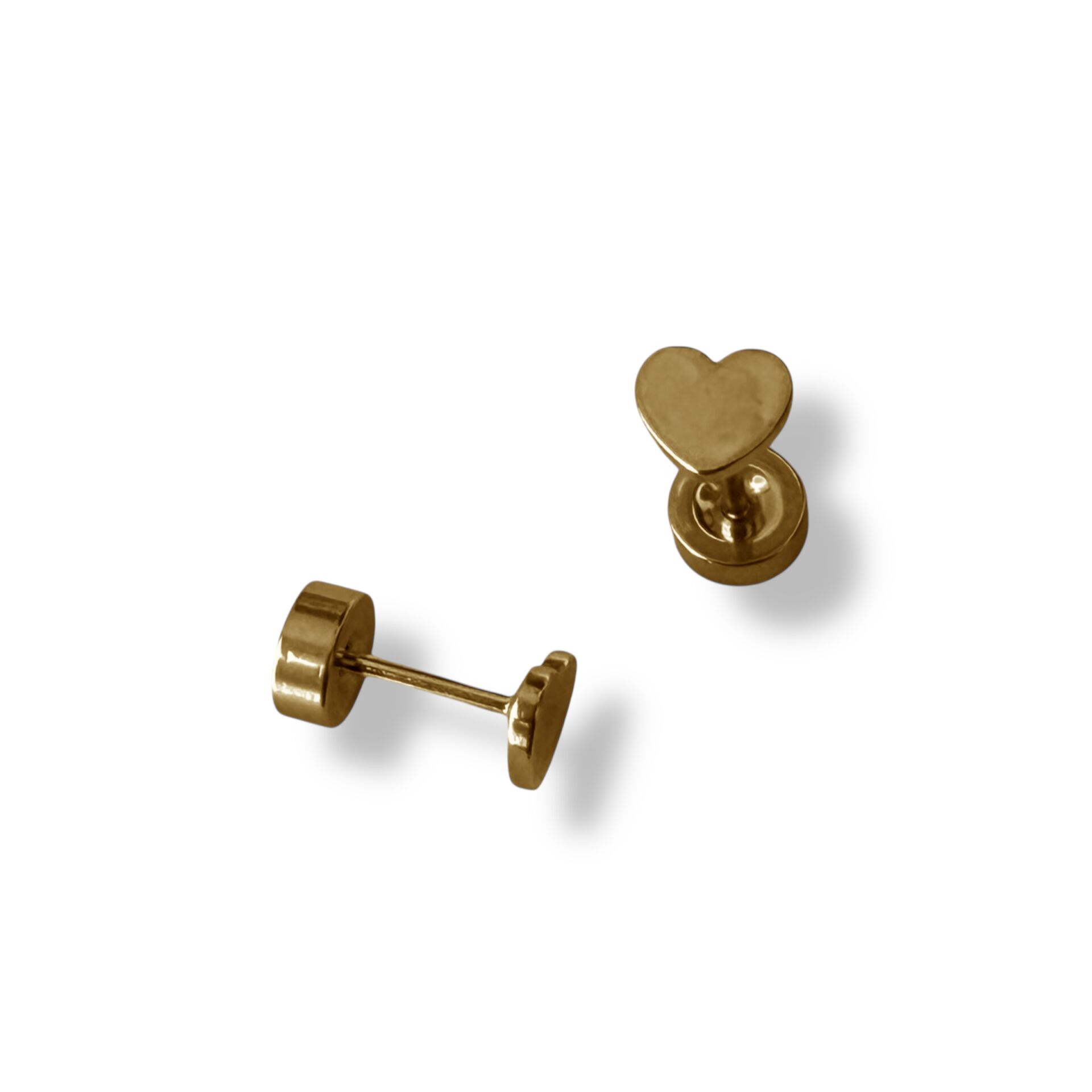 Kalp Detaylı Minimal Gold Piercing Küpe