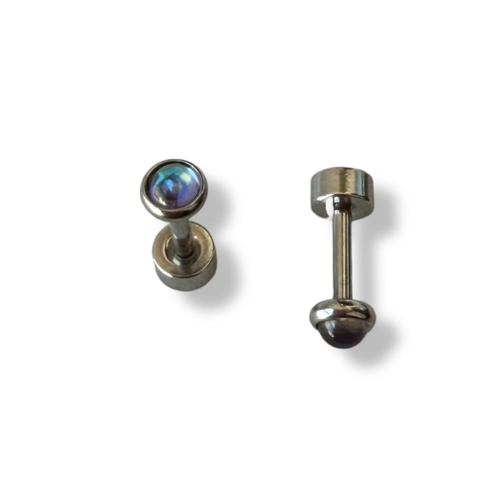 Minimalist Renkli Taşlı Gümüş Rengi Piercing - Kulak Kombini Küpesi