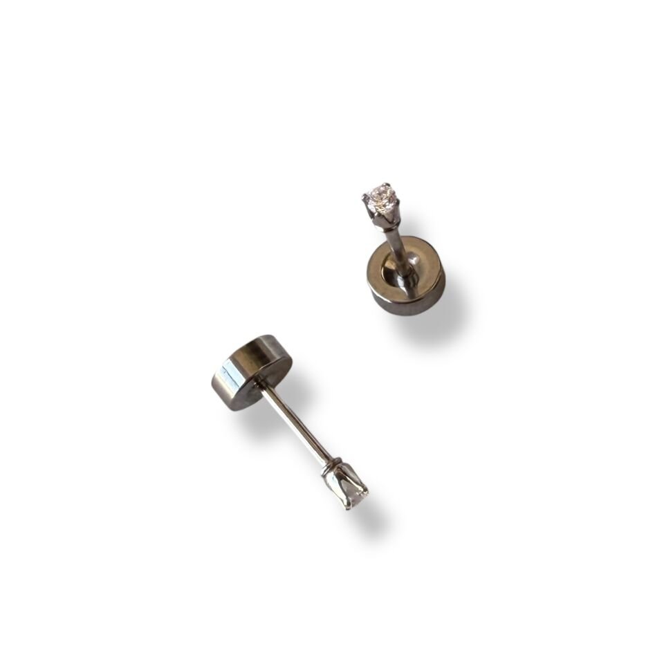 Mini Zirkon Taş Detaylı Silver Piercing - Parlak Kıkırdak ve Helix Küpesi