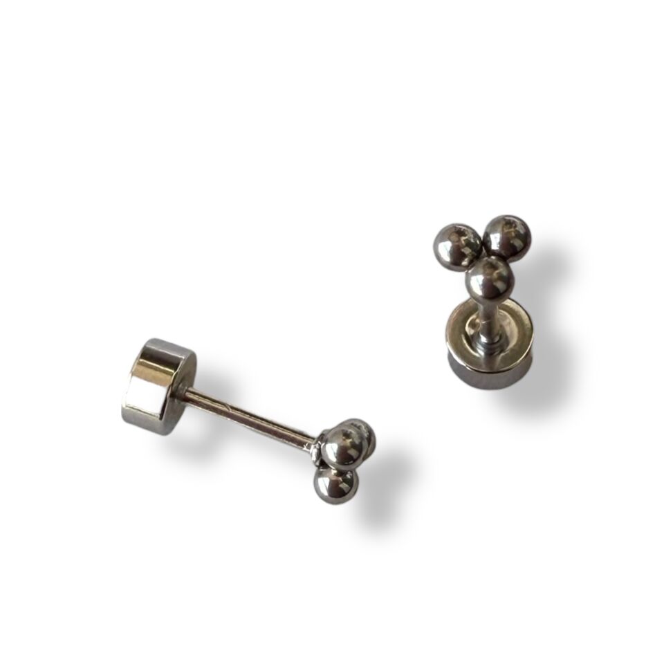 Üçlü Top Tasarım Silver Piercing - Minimalist Üçgen Helix & Tragus Küpesi