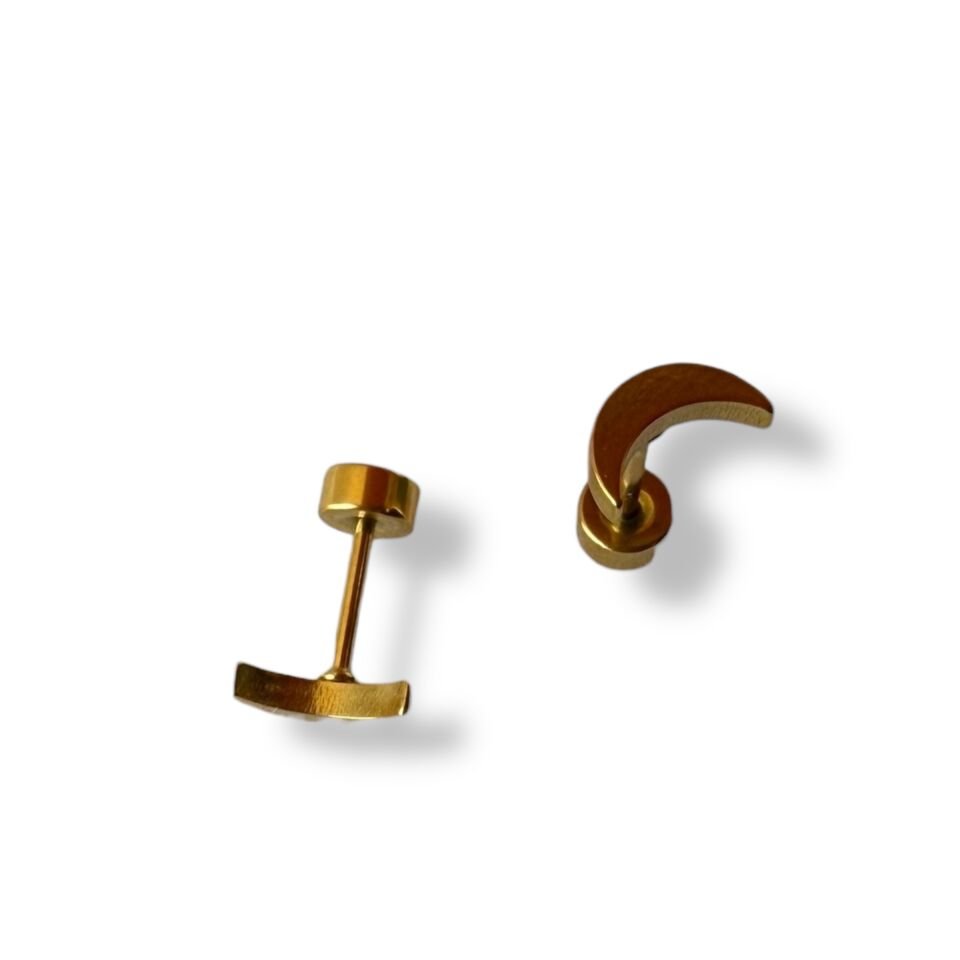 Cerrahi Çelik Gold Minimal Hilal Ay Küpe - Piercing Model