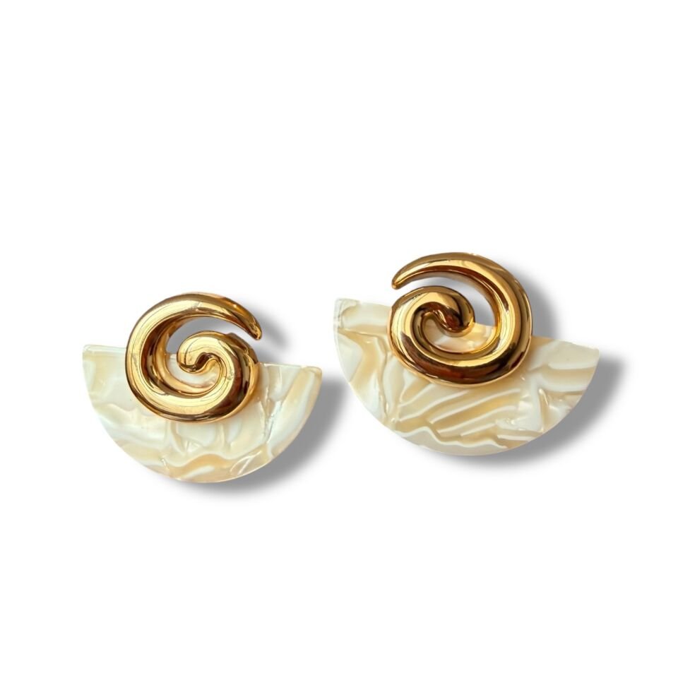 Vintage Stil Altın Rengi Sarmal Detaylı Geometrik Küpe