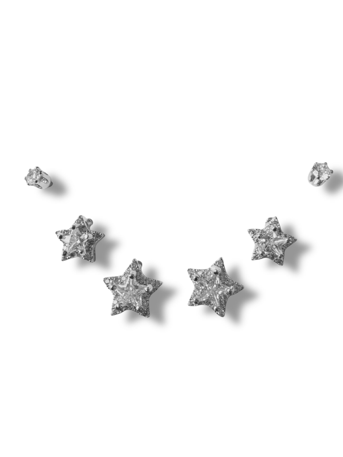 Gümüş Renk Zirkon Taşlı Yıldız Figürlü Çoklu Küpe Seti