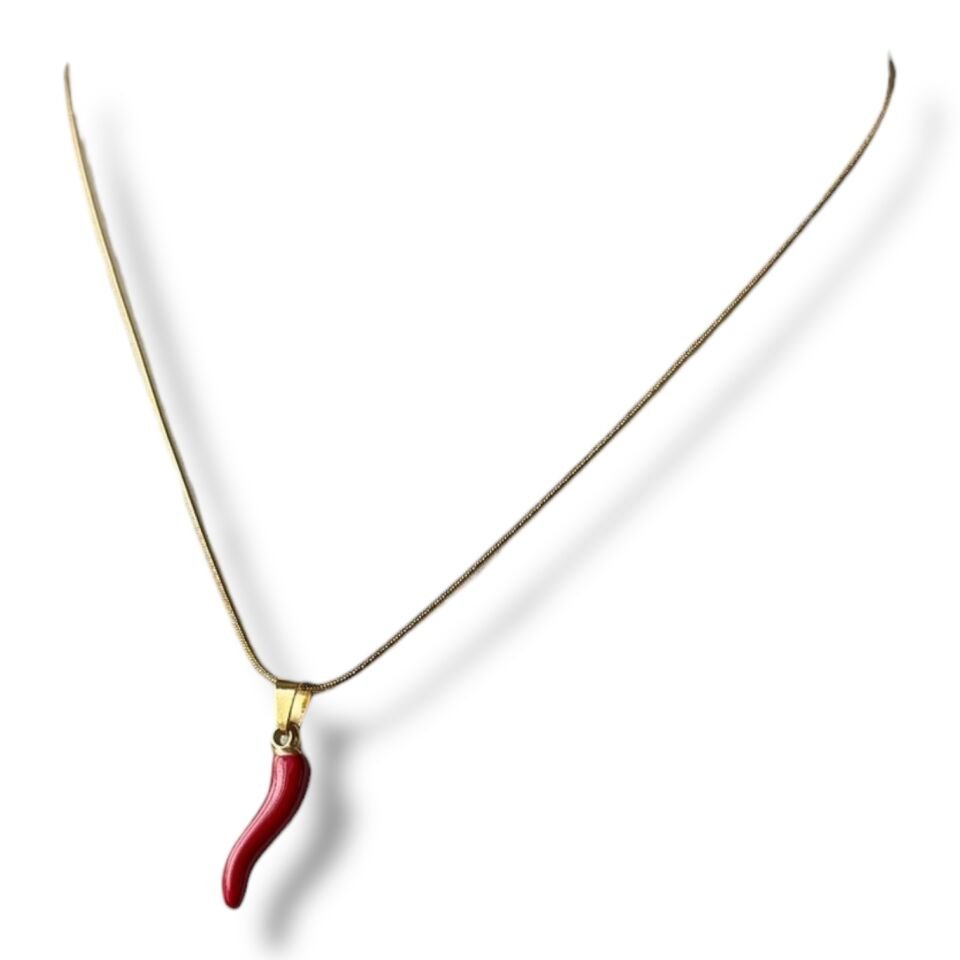 Kırmızı Minimalist Biber Figürlü İtalyan Şans Kolyesi