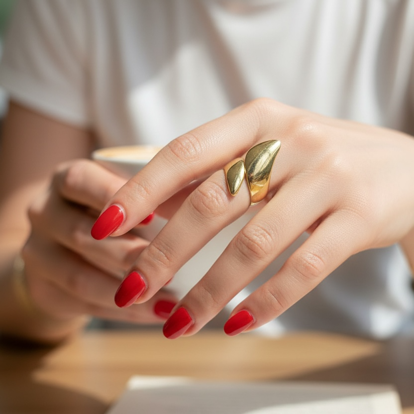 Yaprak Formlu Ayarlanabilir Gold Yüzük