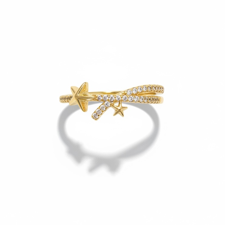 Zirkon Taşlı Kuyruklu Yıldız Gold Yüzük