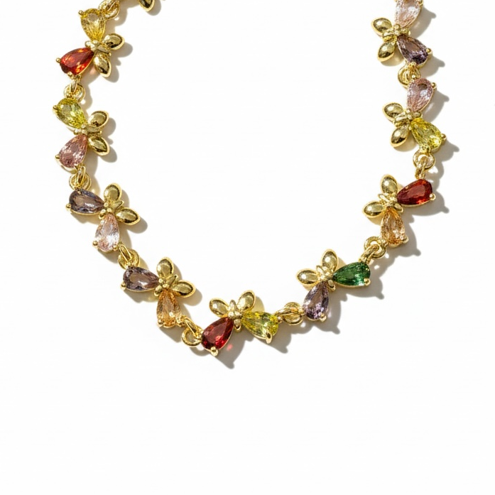 Minimalist Renkli Damla Taşlı Altın Rengi Sıralı Bileklik