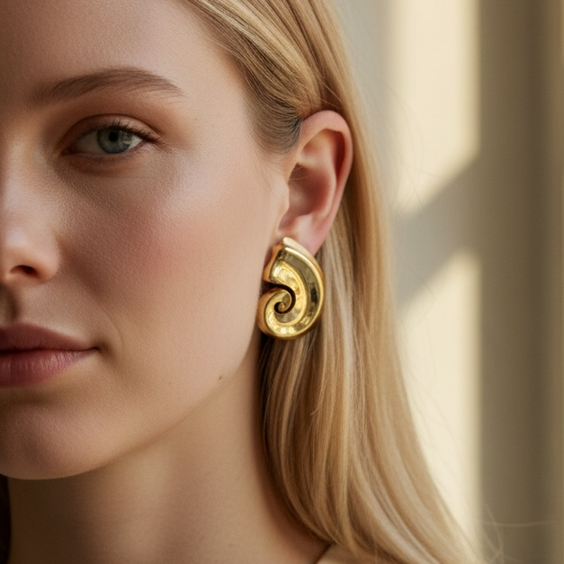 Gold Sarmal Formlu Kıvrımlı Küpe