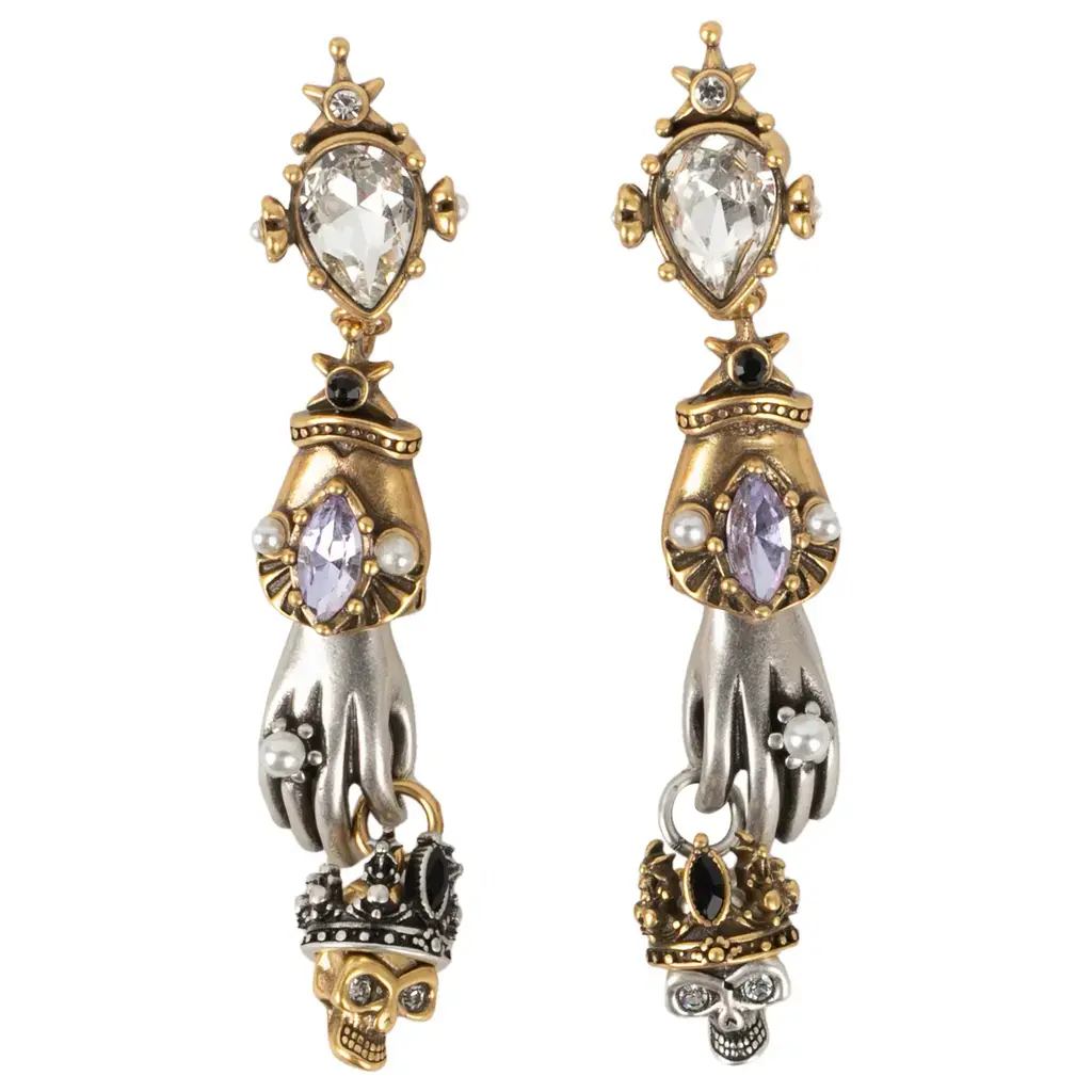 Vintage Tasarım Kuru Kafa ve El Figürlü Sallantılı Küpe